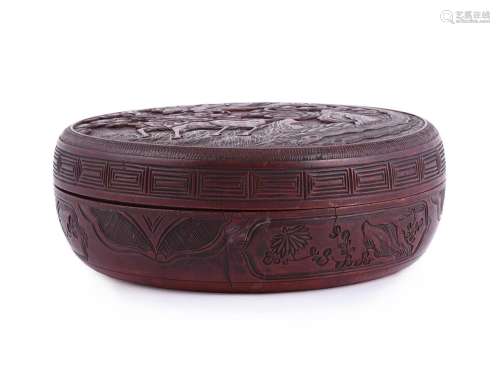 A Japanese red lacquer circular box and cover