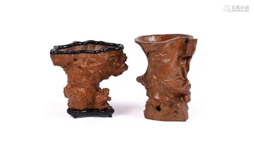 Two Chinese boxwood brushpots