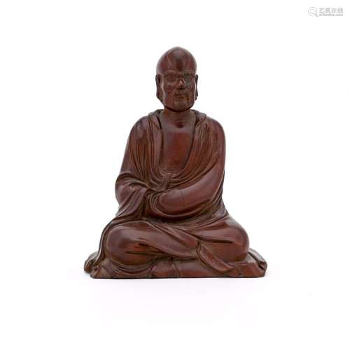 A Chinese carved hardwood figure of damo