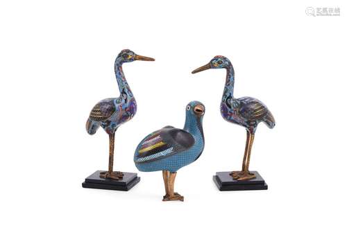 A pair of Chinese cloisonné cranes