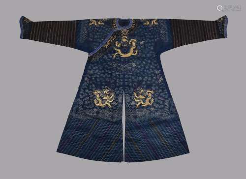 A Chinese blue-ground silk gauze \'dragon\' robe