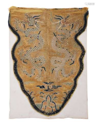 A Chinese Imperial yellow silk panel