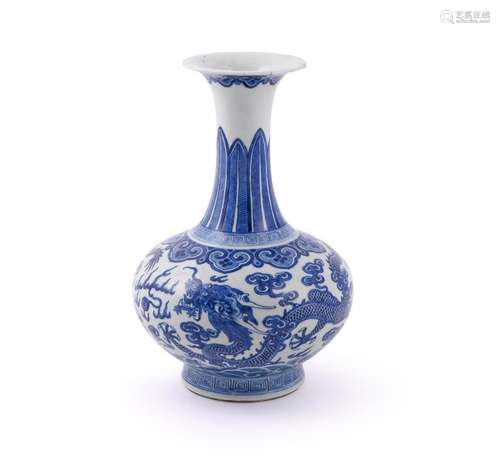 A Chinese blue and white dragon vase