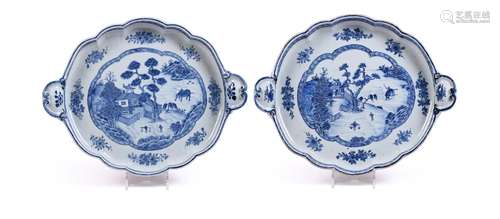 A large pair of Chinese blue and white trays