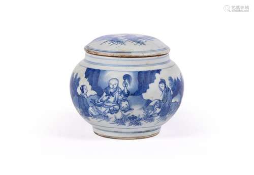 A small Chinese blue and white jar and cover