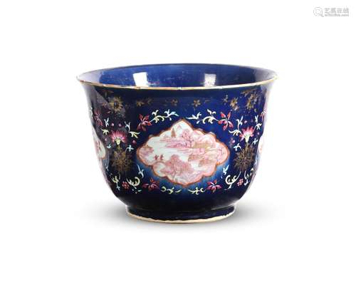 A large Chinese Famille Rose blue-ground enamelled jardinièr...