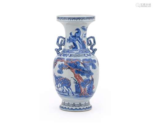 A Chinese blue and white and iron red glazed vase