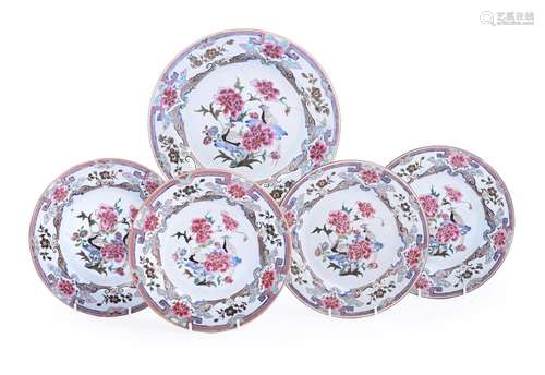 Four Chinese Export Famille Rose plates