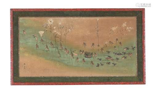 An amusing Japanese padded-silk panel