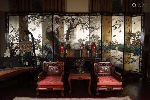 CHINESE LACQUERED PALACE FOLDING SCREEN