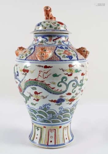 CHINESE POLYCHROME URN AND COVER