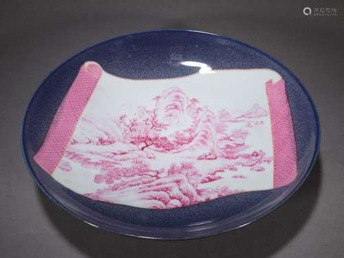 Sapphire Blue Glazed Carmine Landscape Plate