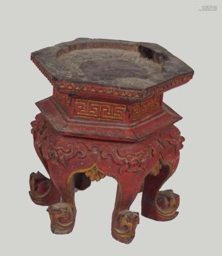 19TH-CENTURY CHINESE RED LACQUERED HARDWOOD STAND