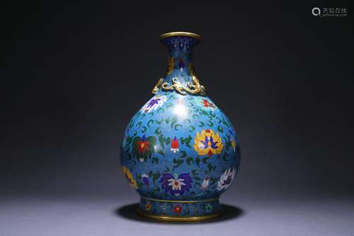 Old Tibetan Copper Bottom Cloisonne Chilong Flower Appreciat...