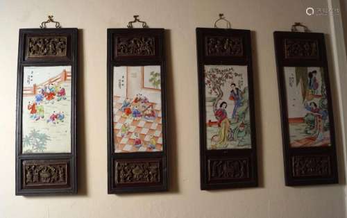 SET OF 4 CHINESE FAMILLE ROSE PANELS