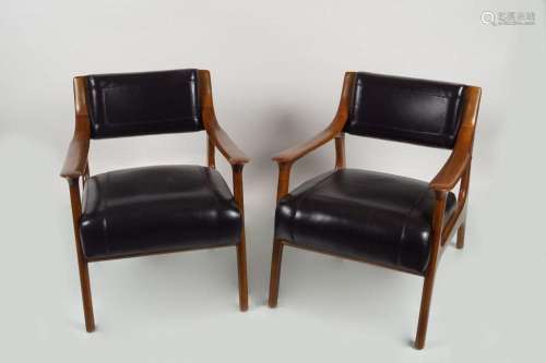 PAIR OF MID-CENTURY DESIGN MAHOGANY ARMCHAIRS