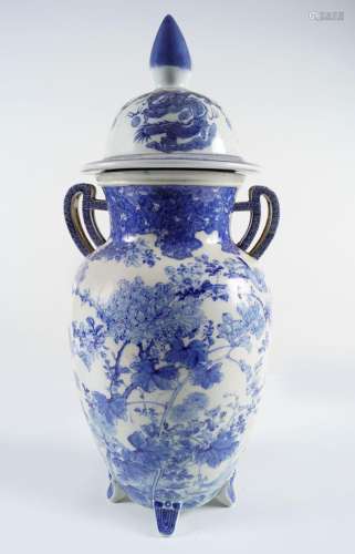 LARGE 19TH-CENTURY BLUE & WHITE JAR AND COVER