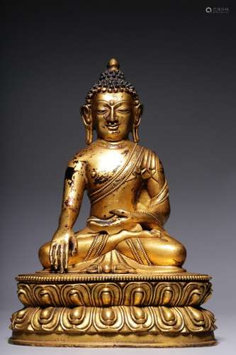 Gilt bronze seated Shakyamuni Buddha