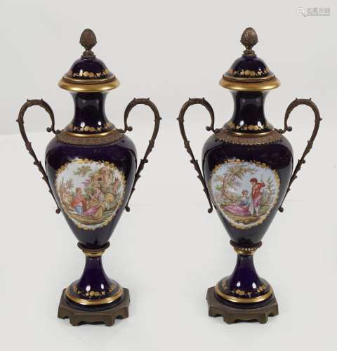 PAIR 19TH-CENTURY SÈVRES & ORMOLU URNS