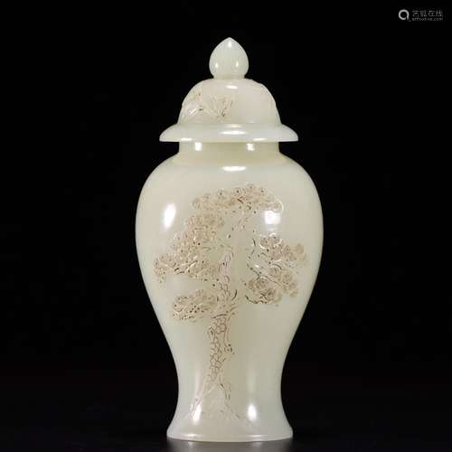 Hetian jade poem engraved general jar