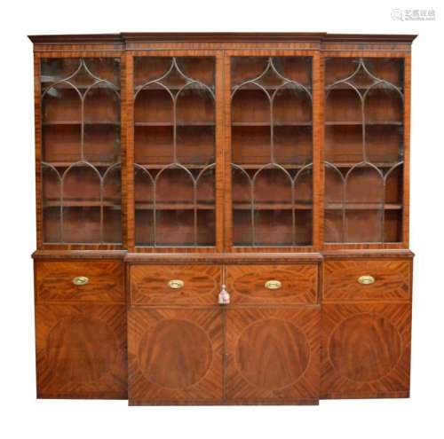 GEORGE III MAHOGANY & INLAID BREAKFRONT BOOKCASE