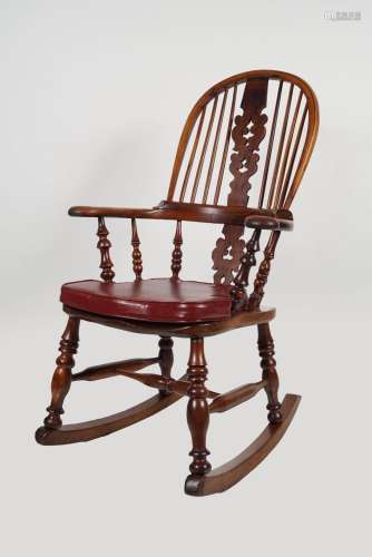 19TH-CENTURY YEW WOOD WINDSOR ROCKING CHAIR