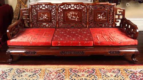 CHINESE HARDWOOD 3-SEATER SETTEE