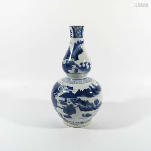 Blue and white landscape gourd bottle