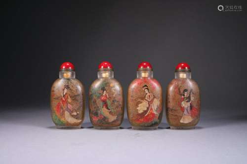 A set of four old beauties snuff bottles