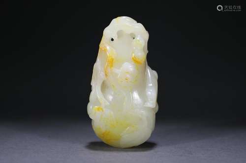 Old Collection Hetian Jade Gourd Monkey Ornament