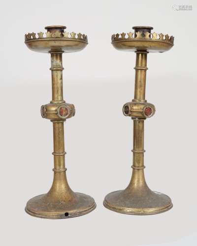 PAIR 19TH-CENTURY BRASS & COPPER CANDLESTICKS