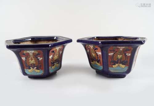 PAIR OF CHINESE GLAZED POTTERY JARDINIERES