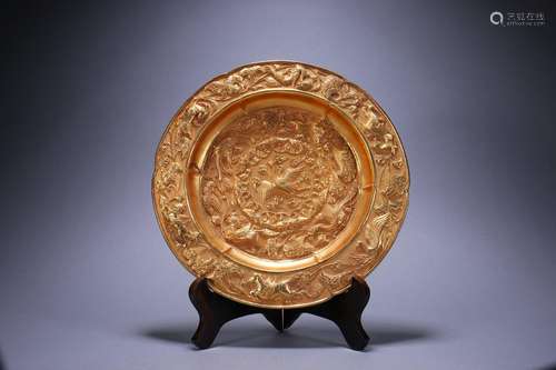 An Old Tibetan Silver Gilt Bird and Beast Appreciation Plate