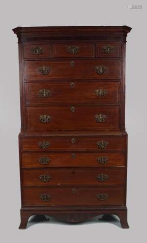 GEORGE III MAHOGANY AND INLAID CHEST-ON-CHEST