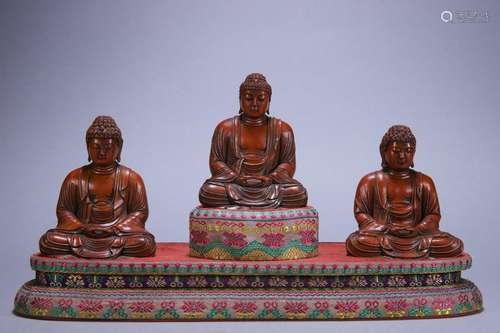 A set of boxwood three Buddhas in the old collection