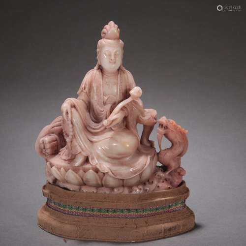 Shoushan Hibiscus Stone Yulong Guanyin Statue