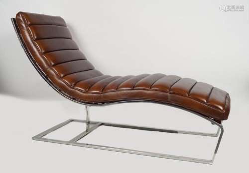 CHROME AND LEATHER DESIGNER SETTEE