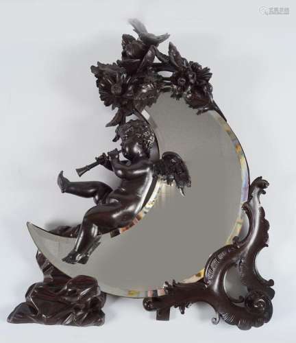 19TH-CENTURY CARVED CHERUB MOUNTED EASEL MIRROR