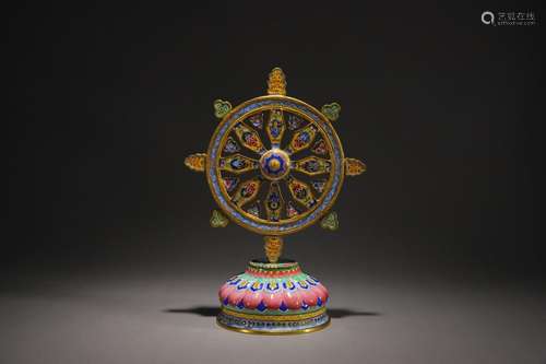 Old Tibetan Bronze Body Enamel Altar with Flower Patterns