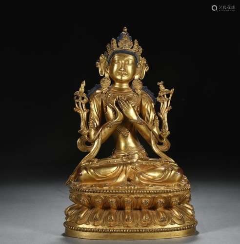 A Seated Figure of Manjusri Bodhisattva with Fine Casting an...