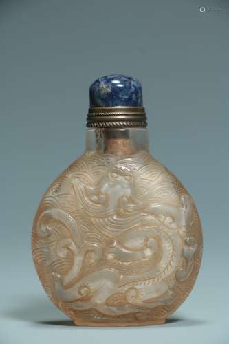 Crystal Seawater Chilong Pattern Snuff Bottle