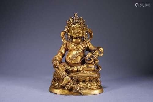 Gilt Bronze Gold Statue of the God of Wealth in Old Collecti...