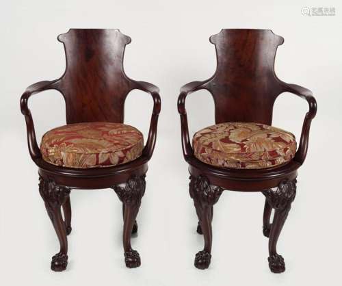 PAIR 19TH-CENTURY CHIPPENDALE REVOLVING CHAIRS