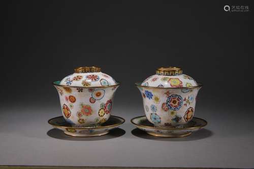 Bronze painted enamel flower pattern teacup