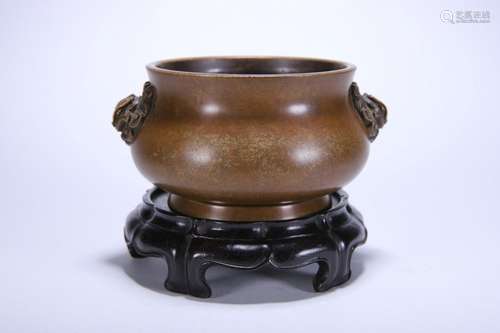 Old Tibetan Bronze Body Lion Ear Incense Burner