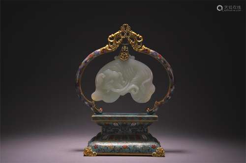 Cloisonne Hetian Jade Taiping Decoration with Elephant in Ol...