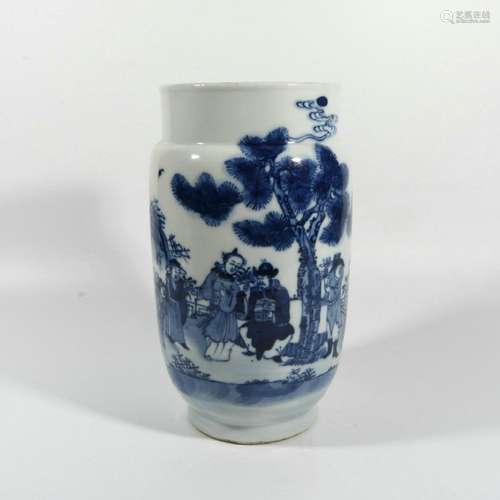 blue and white character bottle