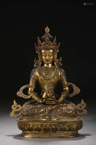 Fine-cast bronze gilt statue of Amitayus Buddha