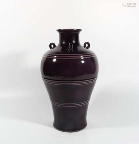 Three-series bottle with eggplant skin and purple string pat...