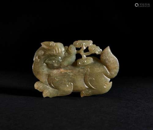 A CHINESE JADE PLAQUE IN THE FORM OF A MYTHICAL BEAST, QING ...